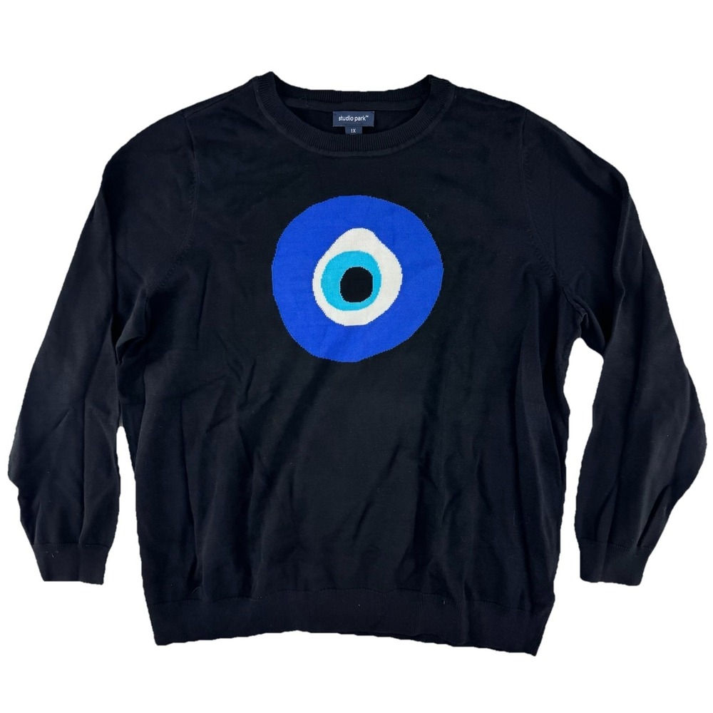 Studio Park x Alberti Popaj Icon Sweater Size 1X Evil Eye Black
